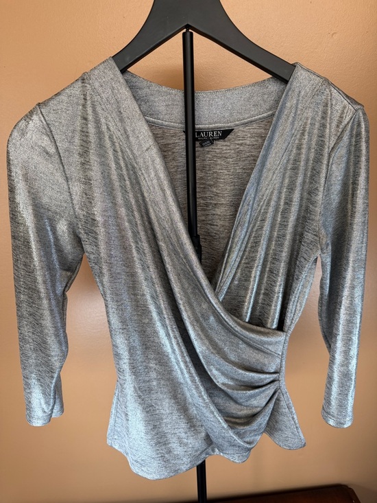 Ralph Lauren Tops - Ralph Lauren‎ Silver Wrap-Style Long Sleeve Top
